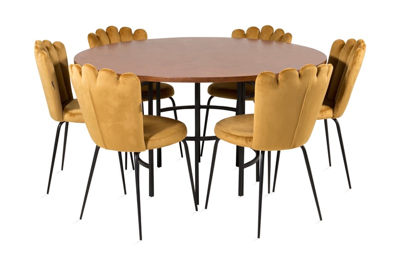 Spisegruppe Copenhagen med 6 Limhamn Spisestoler Gul - Furniture Fashion - Møbler - Bord - Spisegrupper