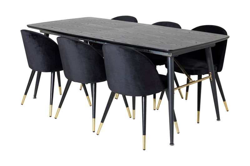 Spisegruppe Deniall Forlengningsbar 180 cm inkl. 6 Luisa Sto - Svart/Fløyel - Møbler - Bord - Spisebord & kjøkkenbord