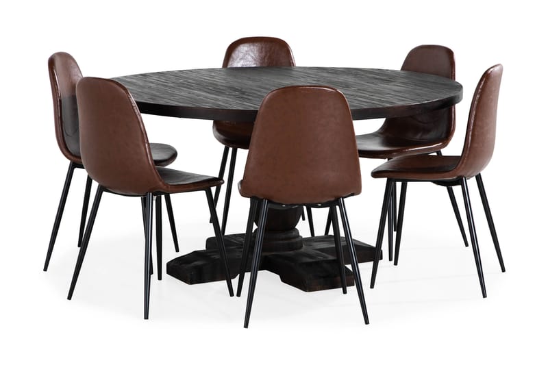 Spisegruppe Dijon Rund 150 cm inkl. 6 Spisestoler - Brun - Møbler - Bord - Spisebord & kjøkkenbord