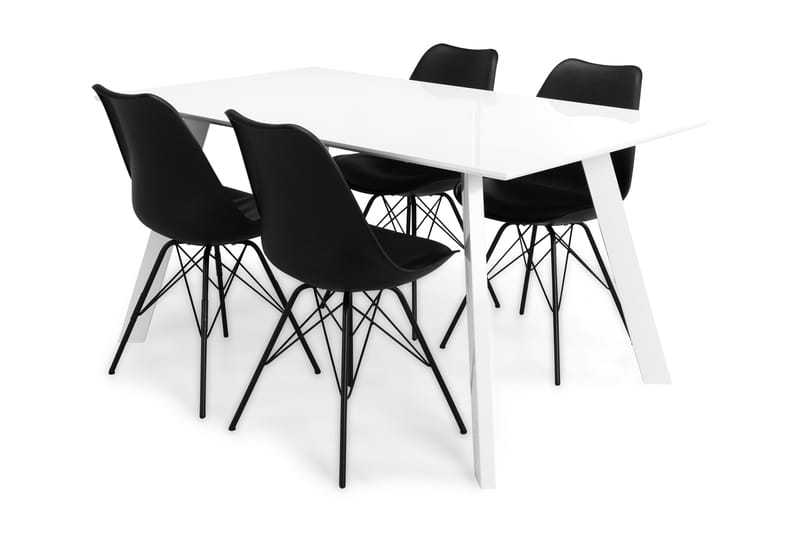 Spisegruppe Eli Hvit/Svart - 4 Scale Stoler - Møbler - Bord - Spisebord & kjøkkenbord