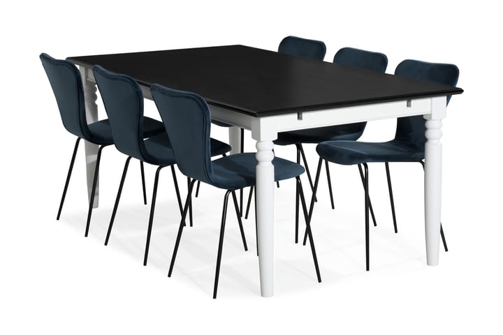 Spisegruppe Hampton 190 cm Mahognifiner med 6 Miko Stol Fløy - Hvit|Blå - Møbler - Stoler - Spisestuestoler & kjøkkenstoler