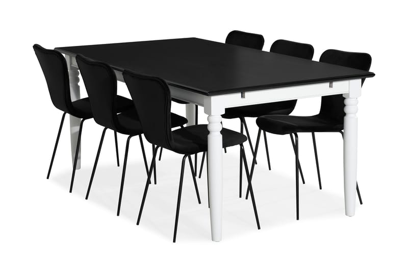 Spisegruppe Hampton 190 cm Mahognifiner med 6 Miko Stol Fløy - Hvit|Svart - Møbler - Stoler - Spisestuestoler & kjøkkenstoler