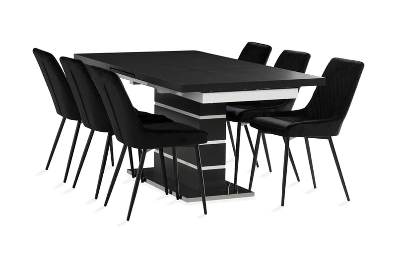 Spisegruppe Mueller Utvidbar 180 cm inkl. 6 Allavare stol - Svart - Møbler - Bord - Spisegruppe