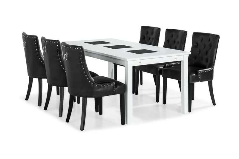 Spisegruppe Octavia 180 cm med 6 Hermione Lenestol - Hvit|Svart Vintage - Møbler - Bord - Spisebord & kjøkkenbord