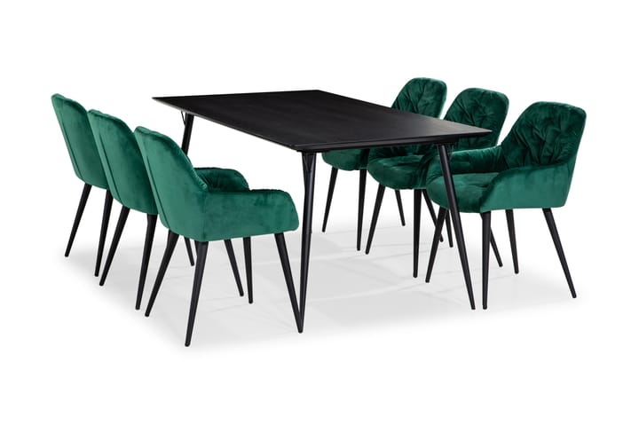 Spisegruppe Steph 180 cm med 6 Khloe Kjøkkenstoler Fløyel - Møbler - Bord - Spisegrupper