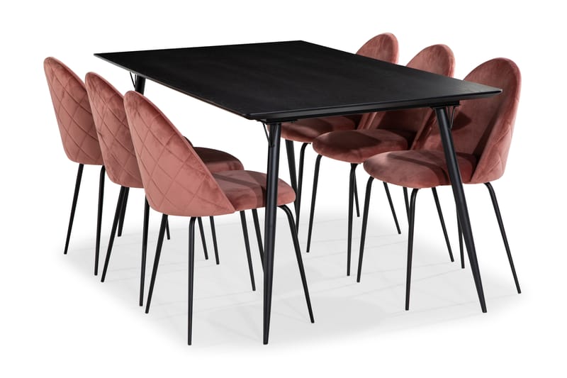 Spisegruppe Steph 180 cm med 6 Safia Kjøkkenstoler Fløyel