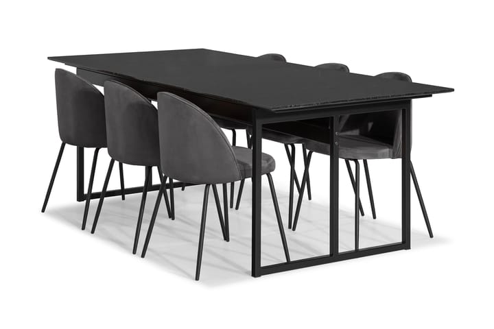Spisegruppe Titania Marmor med 6 Gerardo Stol Fløyel - Svart|Grå - Møbler - Bord - Avlastningsbord & sidobord - Brettbord og småbord