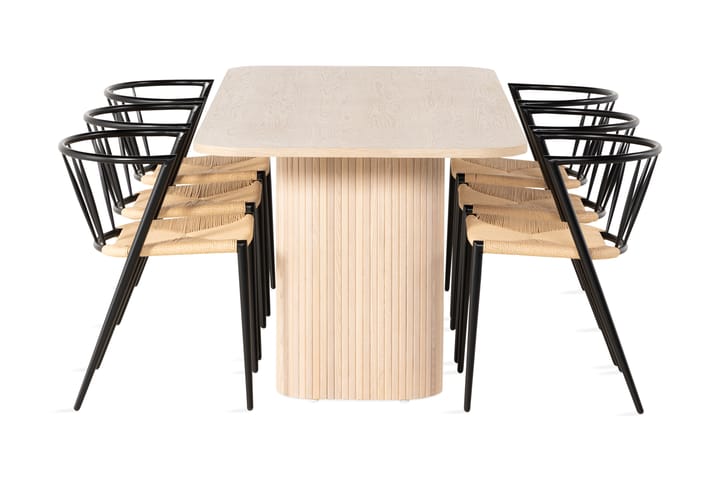 Spisegruppe Uppveda 200 cm inkl. 6 Radella stoler - Hvit/Svart - Møbler - Bord - Spisegrupper