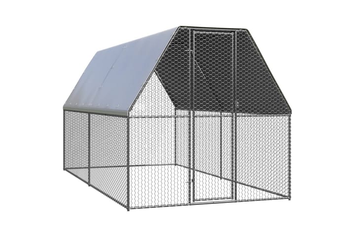 Utendørs hønsehus 2x4x2 m galvanisert stål - Silver - Møbler - Husdyrmøbler - Bur & Transportbur