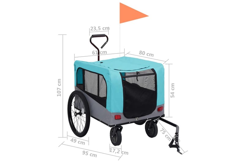 2-i-1 sykkeltilhenger og joggevogn for kjæledyr blå og grå - Blå - Møbler - Husdyrmøbler - Hundemøbler - Hundebur & hundetransport