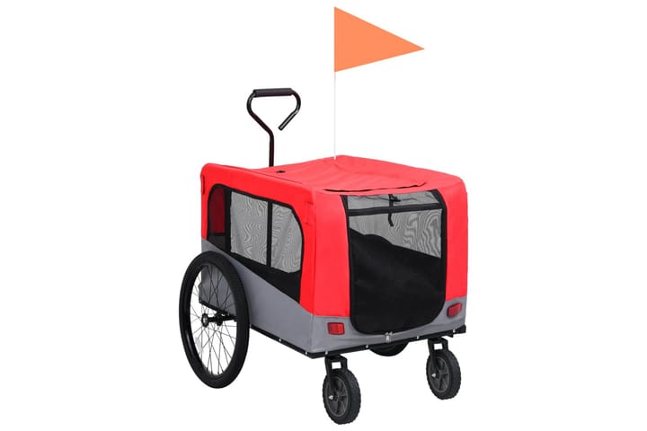 2-i-1 sykkeltilhenger og joggevogn for kjæledyr rød og grå - Rød - Møbler - Husdyrmøbler - Hundemøbler - Hundebur & hundetransport