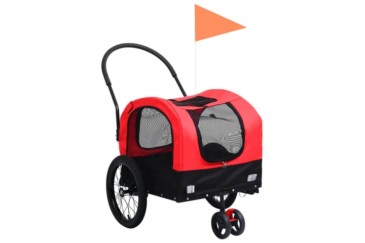 2-i-1 sykkeltilhenger og joggevogn for kjæledyr rød og svart - Rød - Møbler - Husdyrmøbler - Hundemøbler - Hundebur & hundetransport