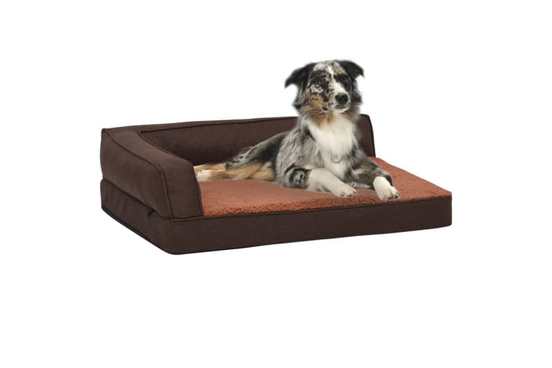 Ergonomisk hundeseng med linutseende og fleece 60x42 cm - Brun - Møbler - Husdyrmøbler - Hundemøbler - Hundekurv & hundeseng