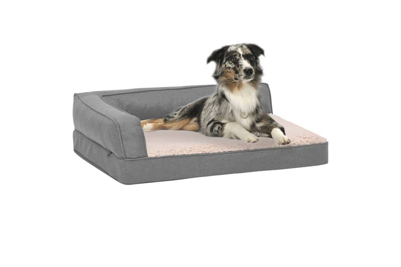 Ergonomisk hundeseng med linutseende og fleece 60x42 cm grå - Grå - Møbler - Husdyrmøbler - Hundemøbler - Hundekurv & hundeseng