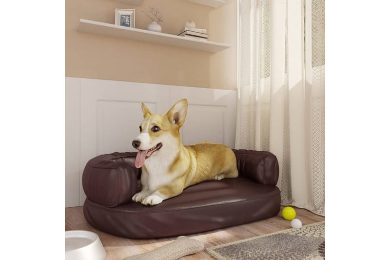 Ergonomisk hundeseng skum brun 60x42 cm kunstig skinn - Brun - Møbler - Husdyrmøbler - Hundemøbler - Hundekurv & hundeseng