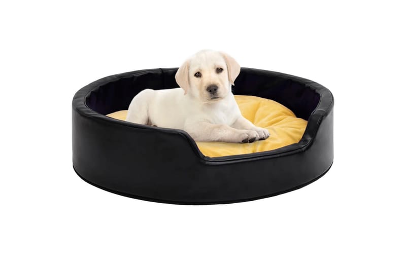 Hundeseng svart og gul 79x70x19 cm plysj og kunstig lær - Svart - Møbler - Husdyrmøbler - Hundemøbler - Hundekurv & hundeseng