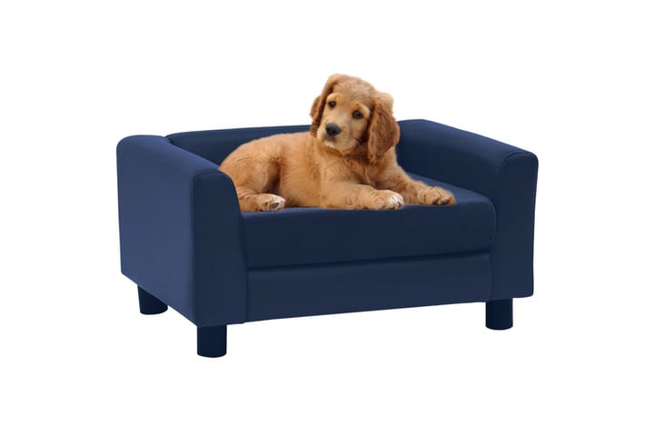 Hundesofa med skumpute blå 60x43x30 cm plysj og kunstlær - Blå - Møbler - Husdyrmøbler - Hundemøbler - Hundekurv & hundeseng