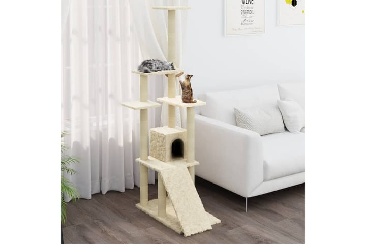 Kattetre med klorestolper i sisal kremhvit 155 cm - Krem - Møbler - Husdyrmøbler - Kattemøbler - Klorestativ & kloremøbler