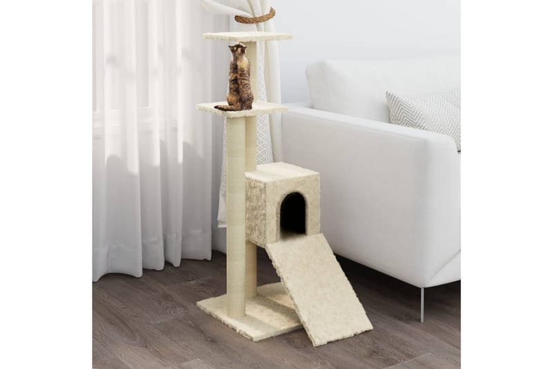 Kattetre med klorestolper i sisal kremhvit 92 cm - Krem - Møbler - Husdyrmøbler - Kattemøbler - Klorestativ & kloremøbler