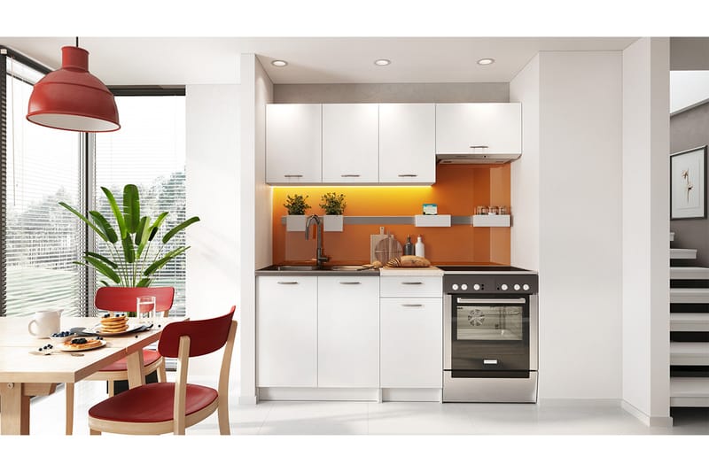 Kjøkkenmøbelsett Kallweit med Benkeplate - Hvit - Møbler - Bord - Spisebord & kjøkkenbord