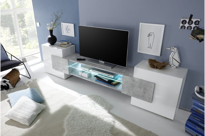 TV-benk Aime 258 cm - Hvit|Betong - Møbler - TV- & Mediamøbler - TV-benk & mediabenk