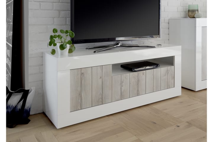 TV-benk Calpino 138 cm - Hvit|Beige - Oppbevaring - Oppbevaringsmøbler - Sideboard & skjenk