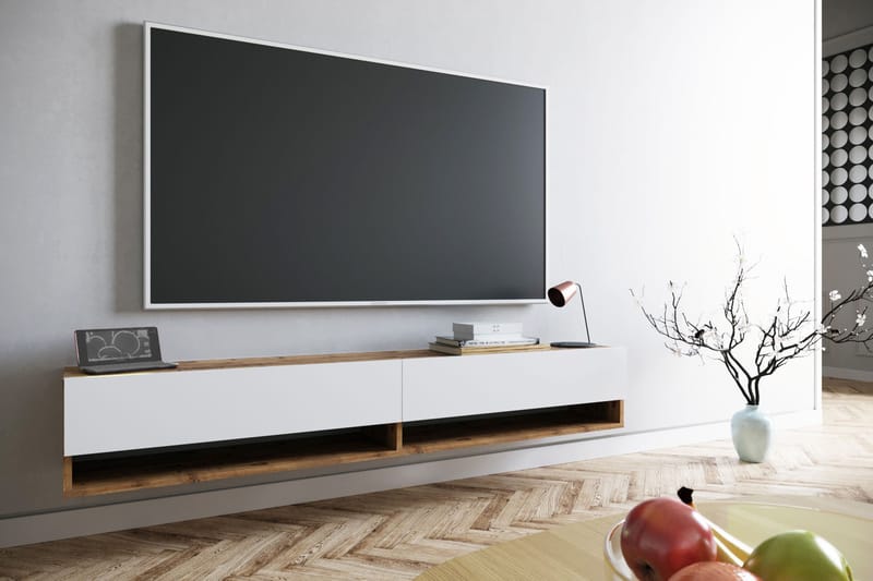TV-benk Calrin 180 cm 2 Hyller - Hvit / Natur - Møbler - TV- & Mediamøbler - TV benk & mediabenk