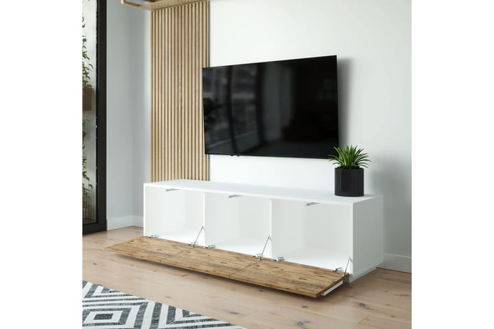 TV-benk Calrin 180 cm 3 Skap - Hvit / Natur - Møbler - TV- & Mediamøbler - TV-benk & mediabenk