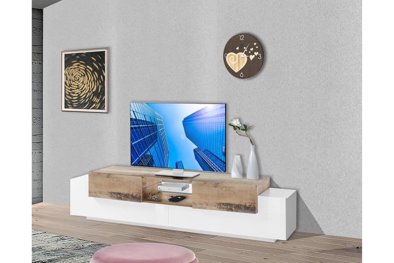 Tv-benk Coronew 220 cm - Hvit/Antrasitt - Møbler - TV- & Mediamøbler - TV benk & mediabenk