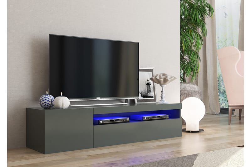 Tv-benk Davod 155 cm - Antrasitt Høyglans - Møbler - TV- & Mediamøbler - TV benk & mediabenk