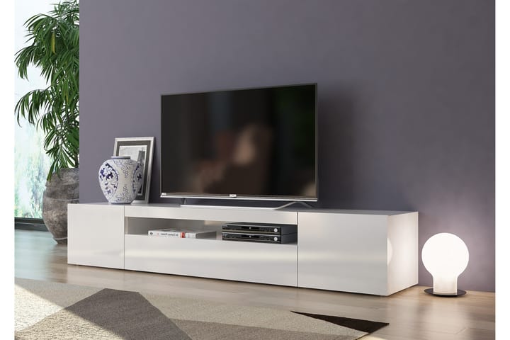 Tv-benk Davod 200 cm - Hvit Høyglans - Møbler - TV- & Mediamøbler - TV-møbelsett