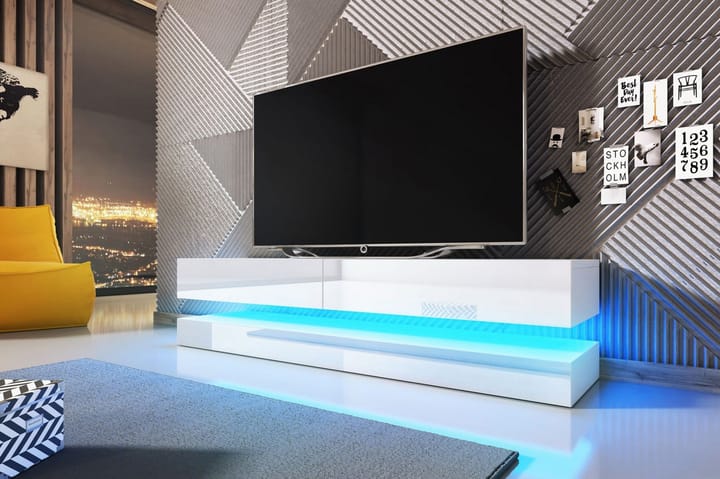 TV-benk Dublin 140 cm LED-belysning - Hvit - Møbler - TV- & Mediamøbler - TV benk & mediabenk