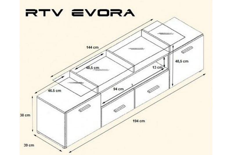 Tv-benk Evonda 194x39x48 cm - Hvit/Hvit Høyglans - Møbler - TV- & Mediamøbler - TV benk & mediabenk