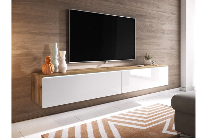 Tv-benk Gavle LED-belysning - Tre/Natur|Hvit|Hvit LED - Møbler - TV- & Mediamøbler - TV-benk & mediabenk