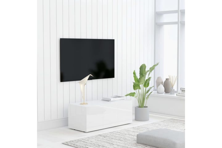 TV-benk høyglans hvit 80x34x30 cm sponplate - Møbler - TV- & Mediamøbler - TV-benk & mediabenk