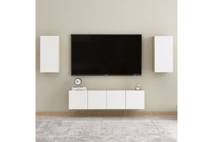 TV-benk hvit og sonoma eik 30,5x30x60 cm sponplate - Beige - Møbler - TV- & Mediamøbler - TV-benk & mediabenk