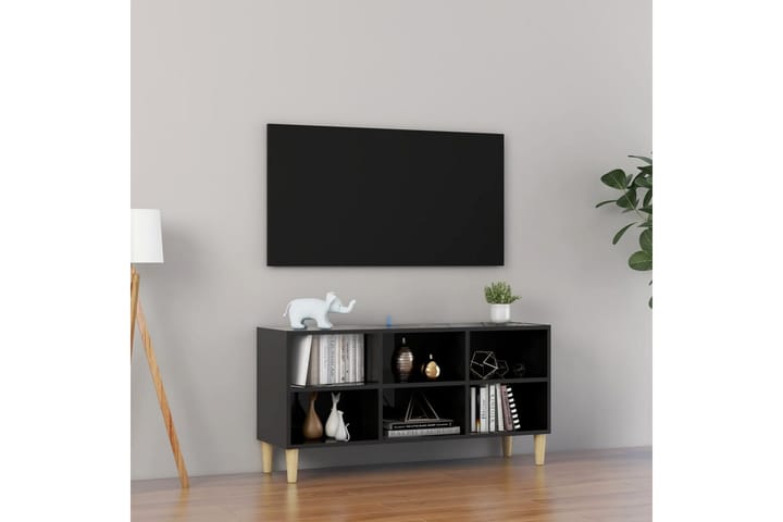 TV-benk med ben i heltre höyglans svart 103,5x30x50 cm - Svart - Møbler - TV- & Mediamøbler - TV-benk & mediabenk