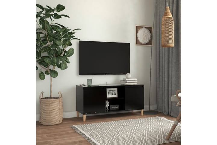 TV-benk med ben i heltre svart 103,5x35x50 cm - Svart - Møbler - TV- & Mediamøbler - TV-benk & mediabenk