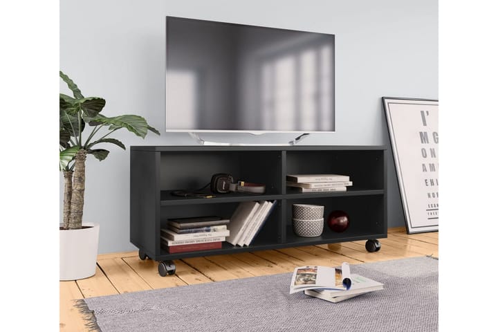 TV-benk med hjul svart 90x35x35 cm sponplate - Svart - Møbler - TV- & Mediamøbler - TV benk & mediabenk