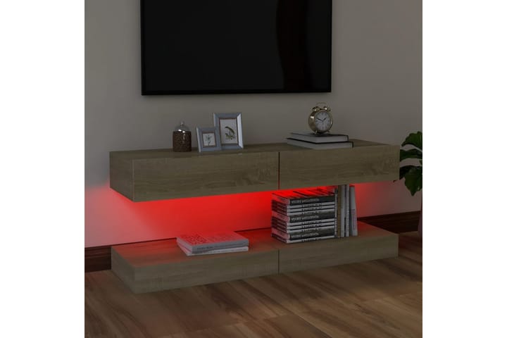 TV-benk med LED-lys 2 stk sonoma eik 60x35 cm - Brun - Møbler - TV- & Mediamøbler - TV-benk & mediabenk