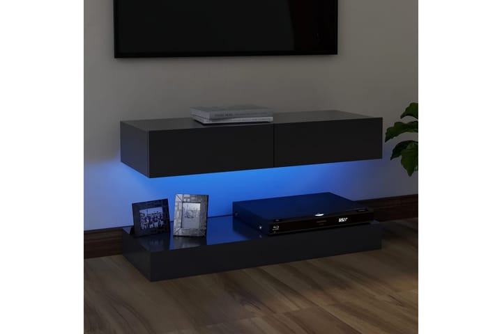 TV-benk med LED-lys grå 90x35 cm - Grå - Møbler - TV- & Mediamøbler - TV-benk & mediabenk