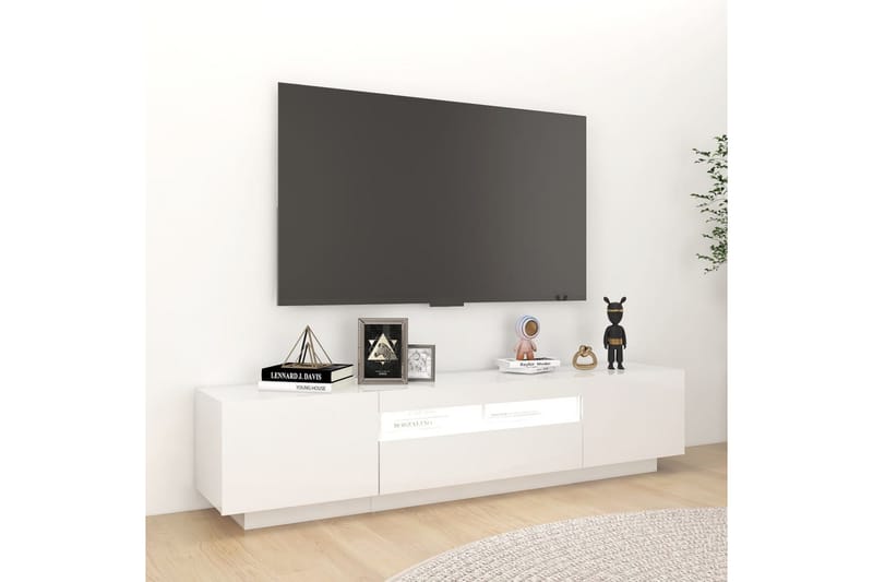 TV-benk med LED-lys høyglans hvit 180x35x40 cm - Hvit - Møbler - TV- & Mediamøbler - TV benk & mediabenk