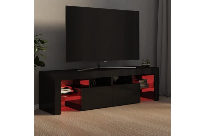 TV-benk med LED-lys høyglans svart 140x35x40 cm - Svart - Møbler - TV- & Mediamøbler - TV-benk & mediabenk