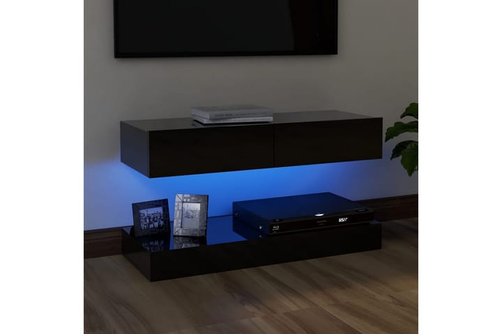 TV-benk med LED-lys høyglans svart 90x35 cm - Svart - Møbler - TV- & Mediamøbler - TV benk & mediabenk
