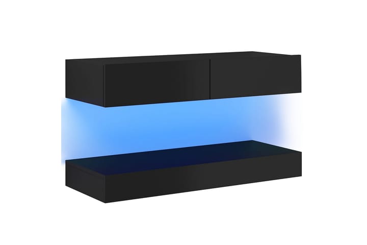 TV-benk med LED-lys høyglans svart 90x35 cm - Svart - Møbler - TV- & Mediamøbler - TV benk & mediabenk