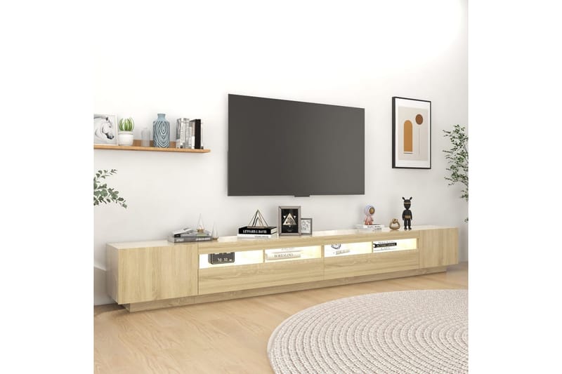 TV-benk med LED-lys sonoma eik 300x35x40 cm - Brun - Møbler - TV- & Mediamøbler - TV benk & mediabenk