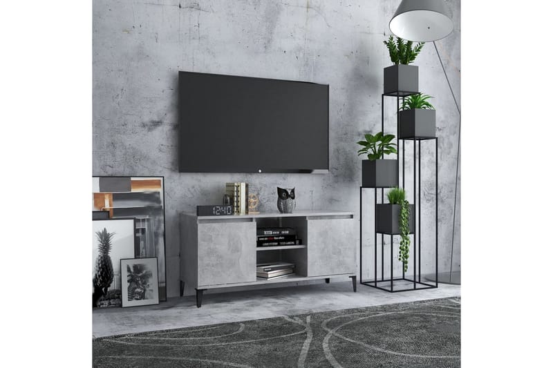 TV-benk med metallben betonggrå 103,5x35x50 cm - Grå - Møbler - TV- & Mediamøbler - TV-benk & mediabenk