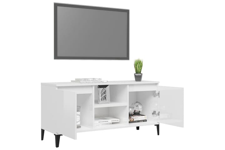 TV-benk med metallben høyglans hvit 103,5x35x50 cm - Hvit - Møbler - TV- & Mediamøbler - TV-benk & mediabenk