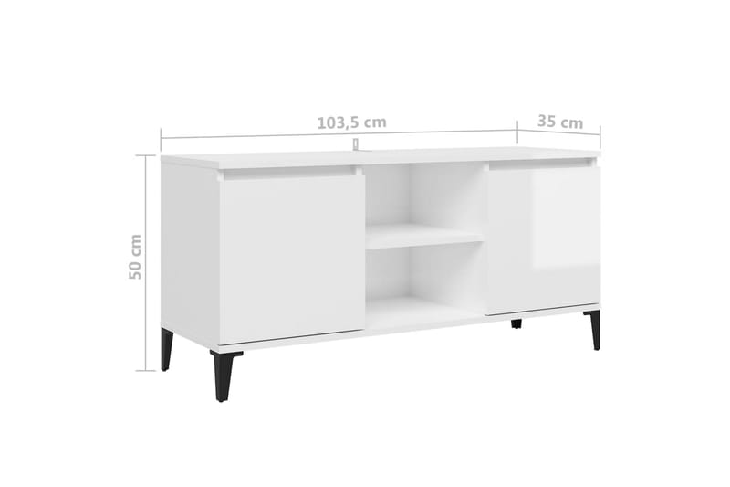 TV-benk med metallben høyglans hvit 103,5x35x50 cm - Hvit - Møbler - TV- & Mediamøbler - TV-benk & mediabenk