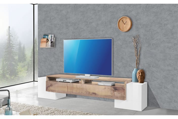 Tv-benk Pilander 210 cm - Hvit/Natur/Lønnfarge - Møbler - TV- & Mediamøbler - TV-benk & mediabenk